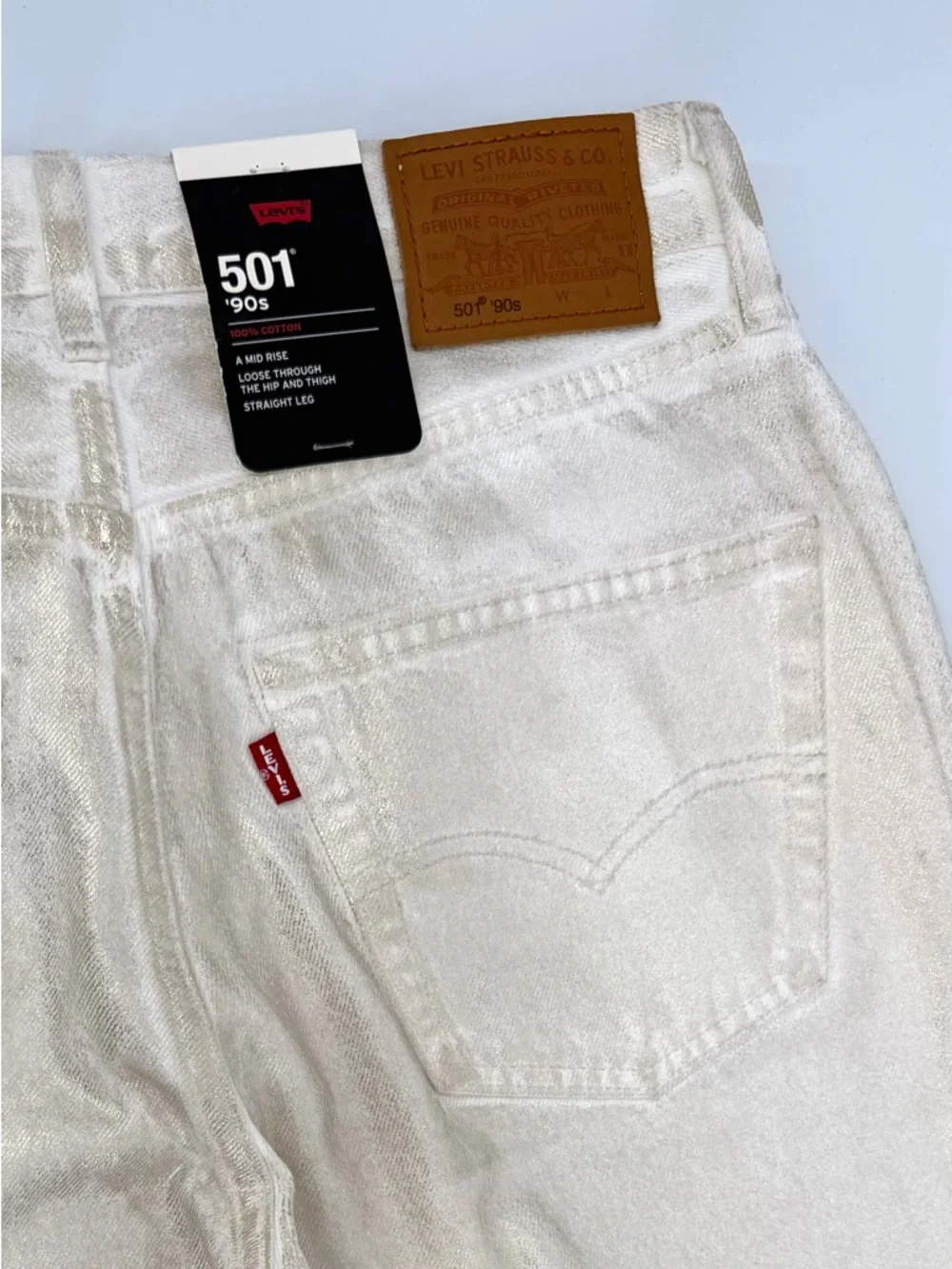 Levi's 501 90s Straight Leg Jeans in Metallic Off-White - Picture 6 of 15